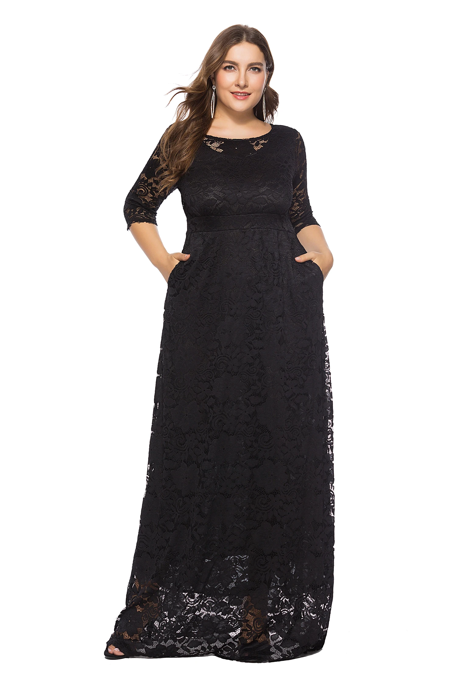 Fashion 2019 Spring Summer 6 Solid Color Hollow Out O Neck Big Size Xl-6xl Lace Women Party Dress Jl-sq016 Fashion 2019 Spring Summer 6 Solid Color Hollow Out O Neck Big Size Xl-6xl Lace Women Party Dress Jl-sq016