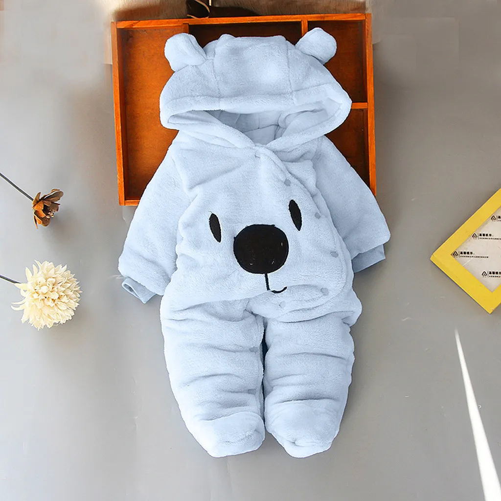 

New Baby Romper Winter Toddler Baby Girl Set Newborn Baby Girl Boy Solid Cartoon Bear Velvet Hooded Jumpsuit Romper Clothes