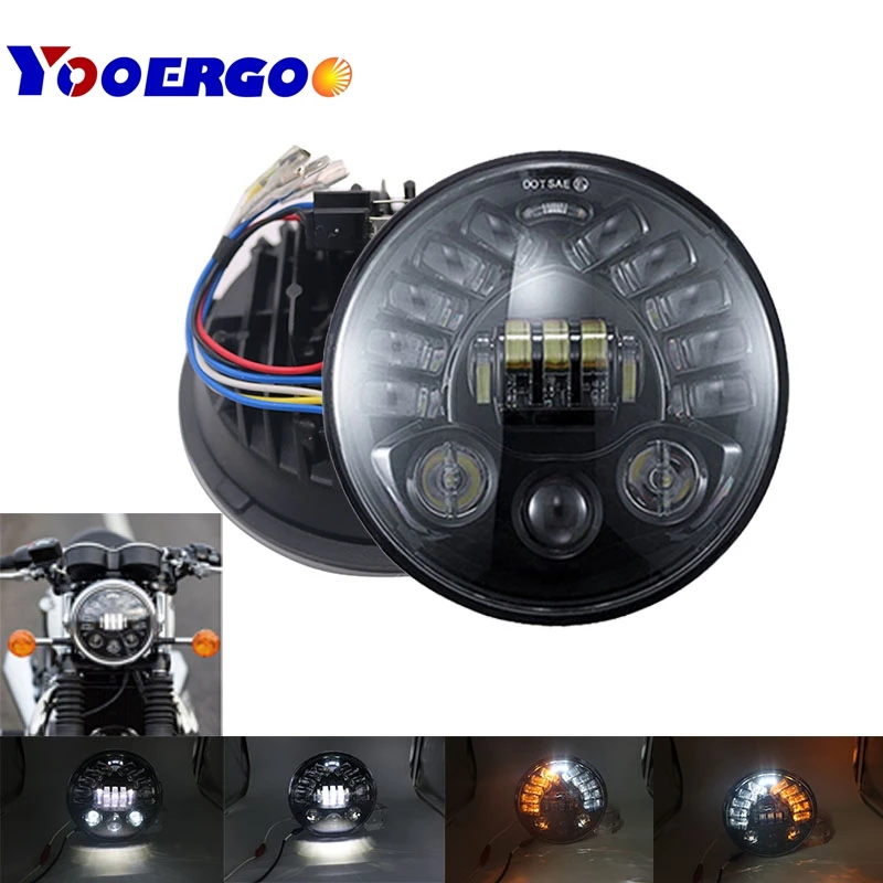 

7 Inch LED Black/Chrome Round Adaptive Motorcycle Headlight with Hi/Lo Beam Projector Daymaker 7" Round Headlamp for Harley Moto