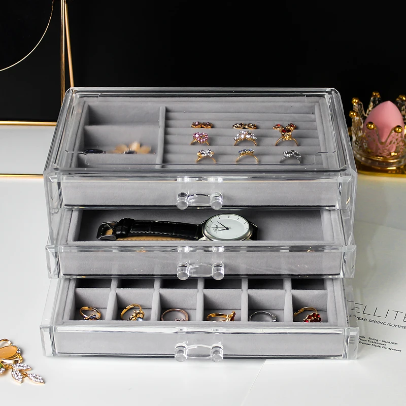 Dustproof Three-Layer Jewelry Storage Display Box Ring Earring Necklace Case Women Pendants Watch Display Stand Box YSUMI