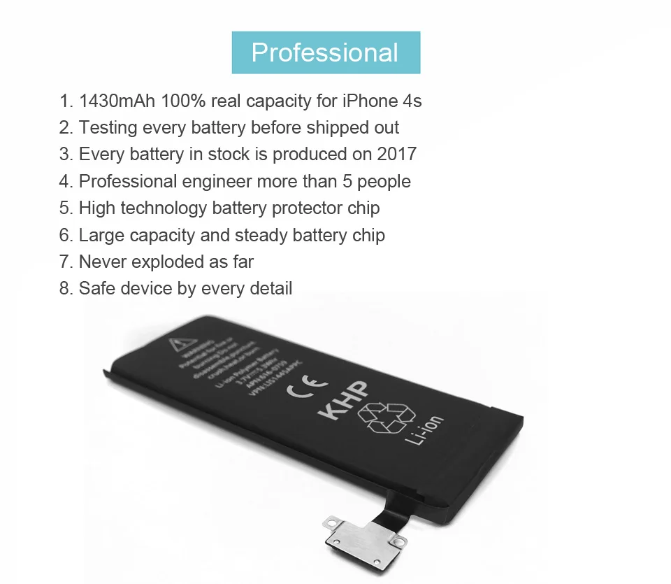 Original KHP Phone Battery For iPhone 4S Battery 1430mAh Repair Tool 0 Cycle Replacement Mobile Batteries Sticker (11)