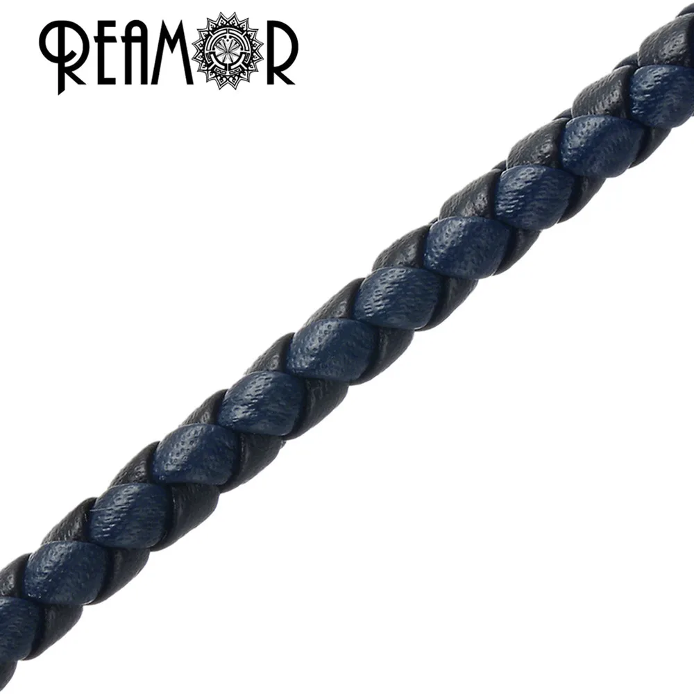 REAMOR 6* 3mm Black/Blue Braided Flat Genuine Leather Rope Bracelet Jewelry Making 1m Wholesale ...