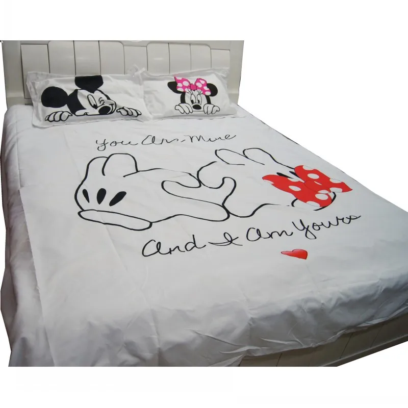 لطيف ميكي ميني ماوس 3D المطبوعة الفراش مجموعات الكبار التوأم كامل الملكة الملك سرير غرفة نوم الديكور حاف مجموعة غطاء 3 قطعة