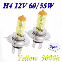 Hippcron lâmpada halógena h4 12v, 60/55w, amarela, 3000k, farol de vidro, lâmpada automotiva 2 peças (1 par)