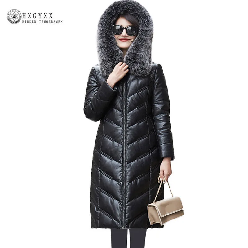 Warm Coat Duck Down black Hooded Fashion New Winter Leather Collar Black blackish Fur Jacket Green Grey Fox Fur 2017 Okb412 5xl Genuine Fur Women gray Parka Long Female q8vqYw