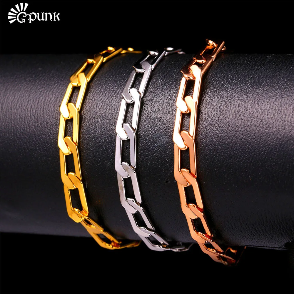 

Mens Womens Link Chain Bracelets & Bangles Gold Filled Color/Rose Gold color/Silver Color Bracelets for Unisex Wholesale H2094G