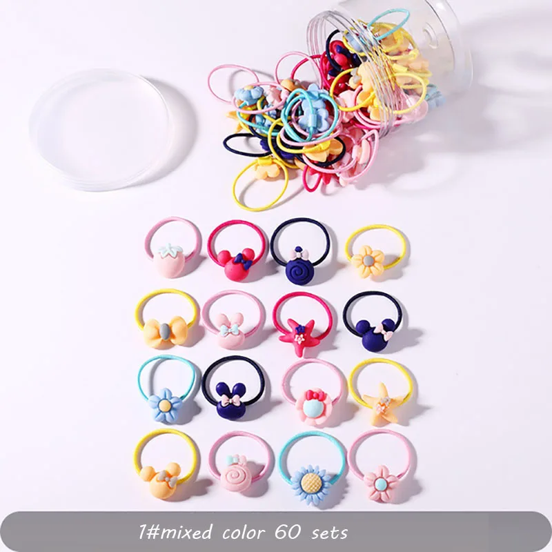 SLKMSWMDJ Children's Elastic Hair Band Rubber Band Cartoon Hair Rope Girl Princess Candy Color Hair Accessories Hair Ring 60Pcs