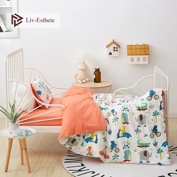 

Liv-Esthete 2020 New 100% Cotoon Animal Kids Cartoon Blue Bedding Set Duvet Cover Pillowcase Bed Linen For Mom Baby 3Pcs