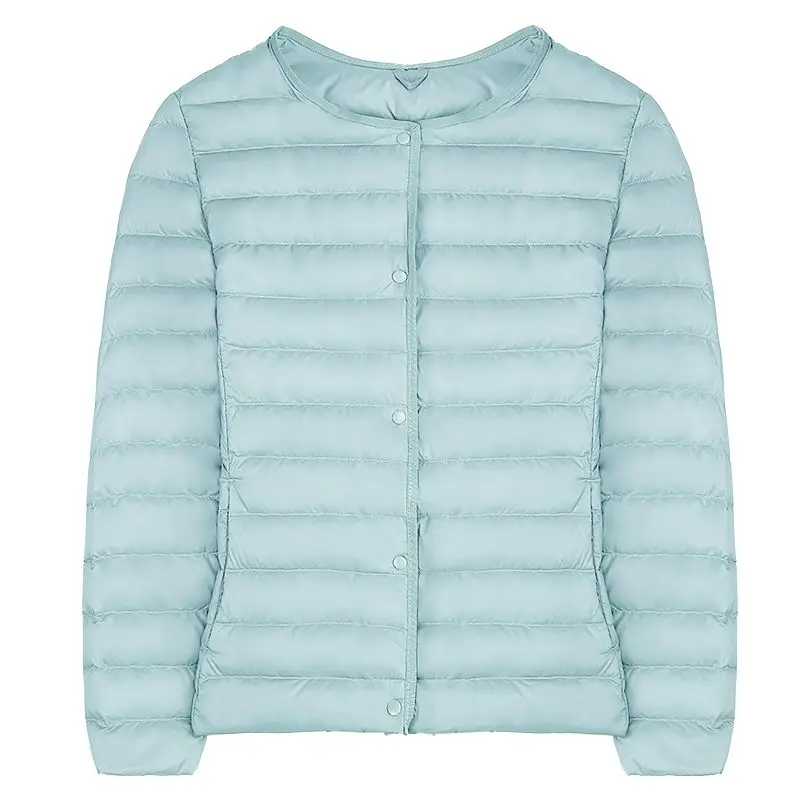 Goede Vrouwen Ultra Licht Donsjack Ronde Kraag Jassen Lange Mouw Knop Warme Jas Parka Lichtgewicht Jas