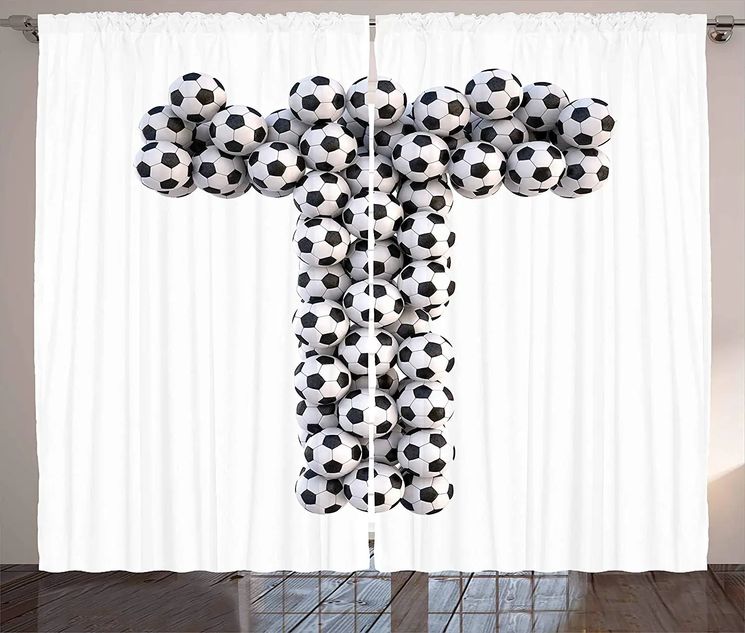 

Letter T Curtains Horizontal Vertical Soccer Ball Design Competition Theme Alphabet Arrangement Living Room Window Drapes