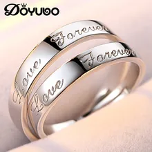 DOYUBO Romanti 925 пробы серебряные кольца для влюбленных с гравировкой Love you Forever регулируемый размер серебряные обручальные кольца для пар VB231