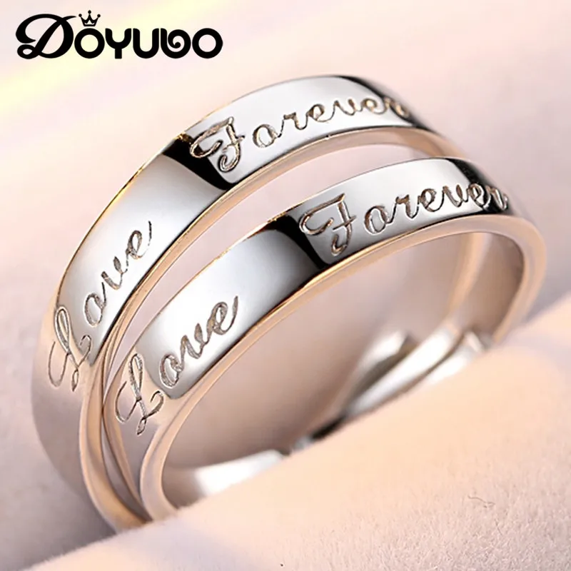 

DOYUBO Romanti 925 Sterling Silver Lovers Rings Engraving Love you Forever Adjustable Size Silver Couples Wedding Rings VB231