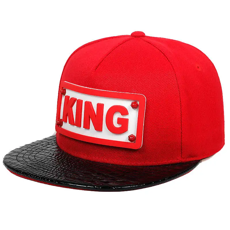 Новинка, взрослые плоские хип-хоп шапки из искусственной кожи аллигатора, 3D KING, мягкие силиконовые бейсболки для взрослых, шапки для мальчиков и девочек - Цвет: Красный