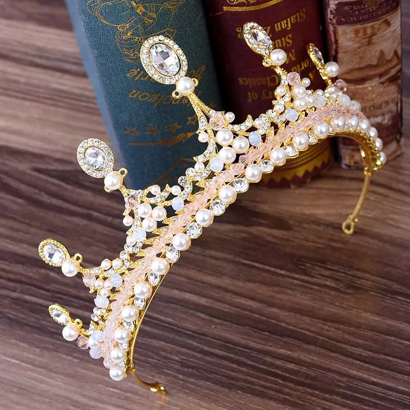Luxury metal tiaras and crown Pearl Rhinestone Bride Tiaras Headwear shiny Crystal Princess