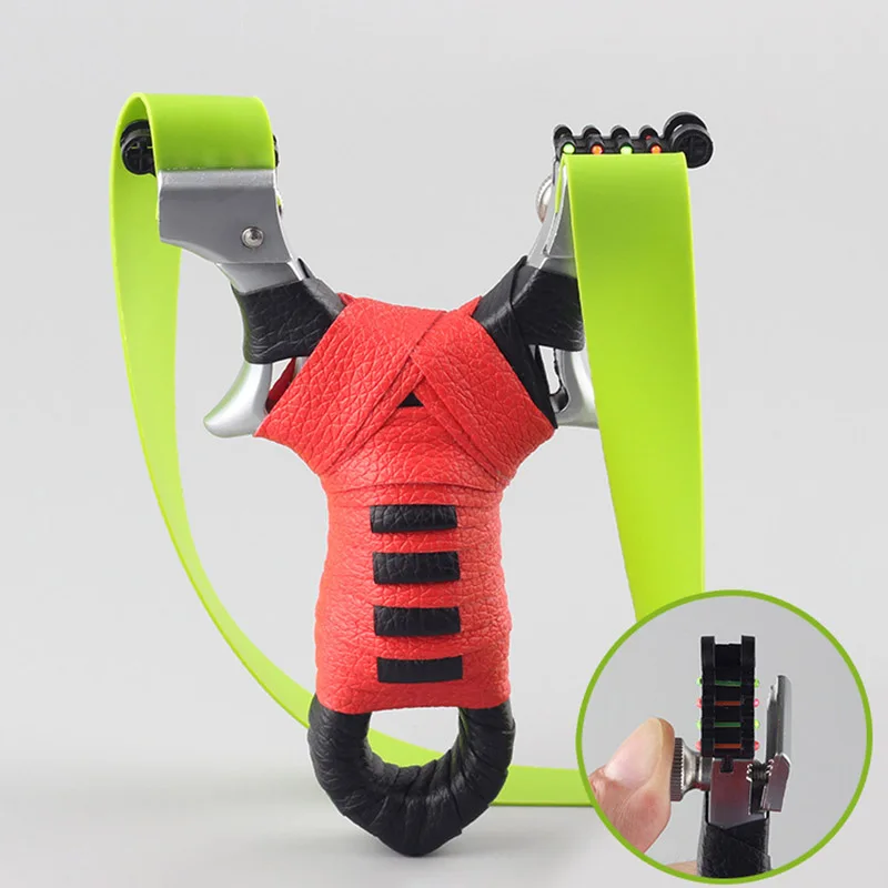 

Powerful Zinc Alloy Slingshot Movable Sight Precise Shooting Outdoor Handle Hunting Catapult with Flat Rubber Band