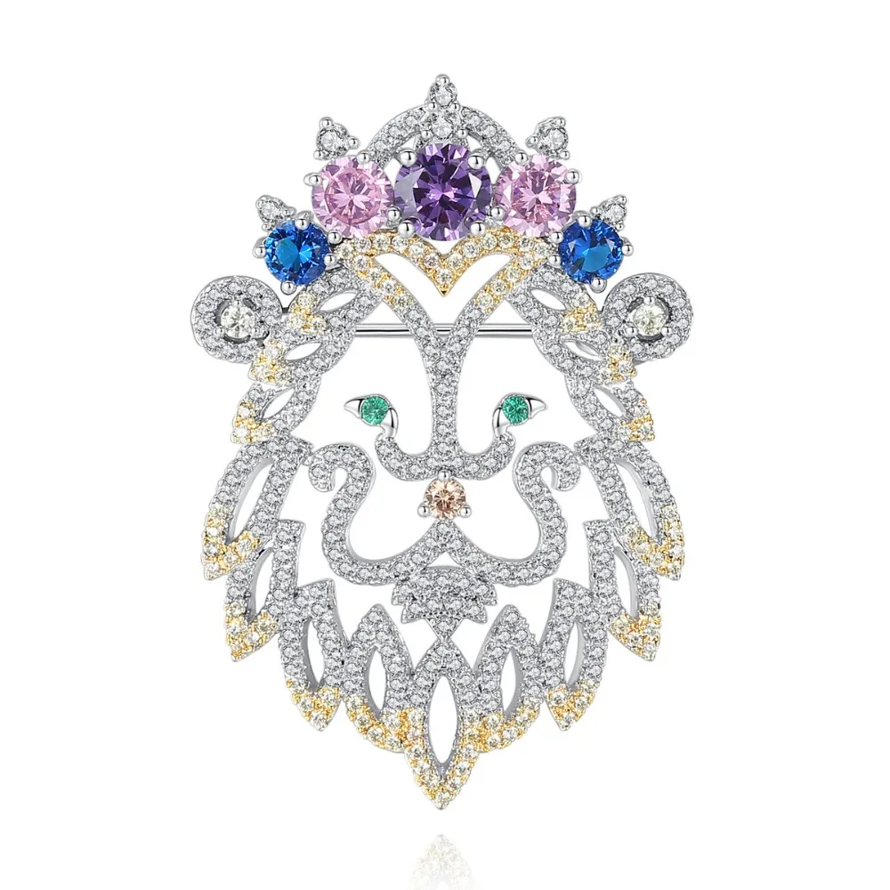 

Luxury Elegent Lion's head Brooches Pins purple Cubic Zircon Crystal Exquisite OL style Wedding Party Jewelry for Women Gift