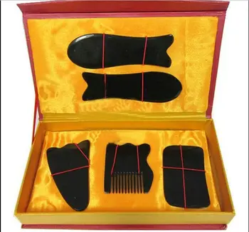 

5Pcs Chinese Traditional Gua Sha Acupuncture Massage Natural Tool Set Guasha with box free shipping the best gift for woman day