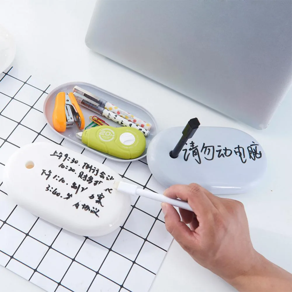 

Erasable Desk Memo Storage Box Home Office Message Writing Board with 2pcs Pens Desktop Organizer Storage Box Cases Office Tools