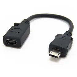 Micro USB мужчина к Mini USB 2,0 Женский синхронизации данных зарядный Зарядное устройство кабельной линии 10 см шнур для мобильного телефона
