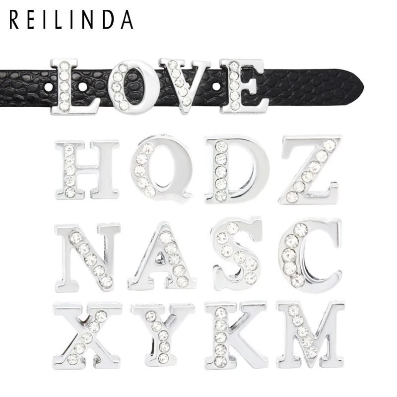 

1300pcs 8mm A-Z Alloy Half Rhinestone Slide Letters Charm Fit Pet Collar Wristband Keychains Wholesale