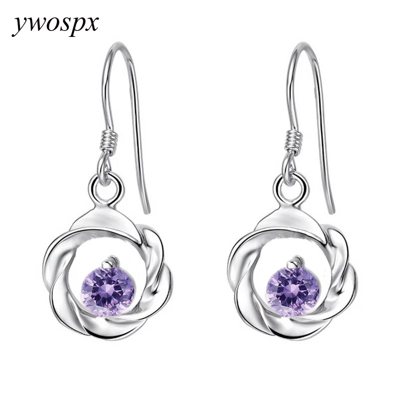 

Simple Purple Brinco Crystal Zircon Silver Color Dangle Earrings for Women Jewelry Wedding Engagement Earring Statement Gift Y30