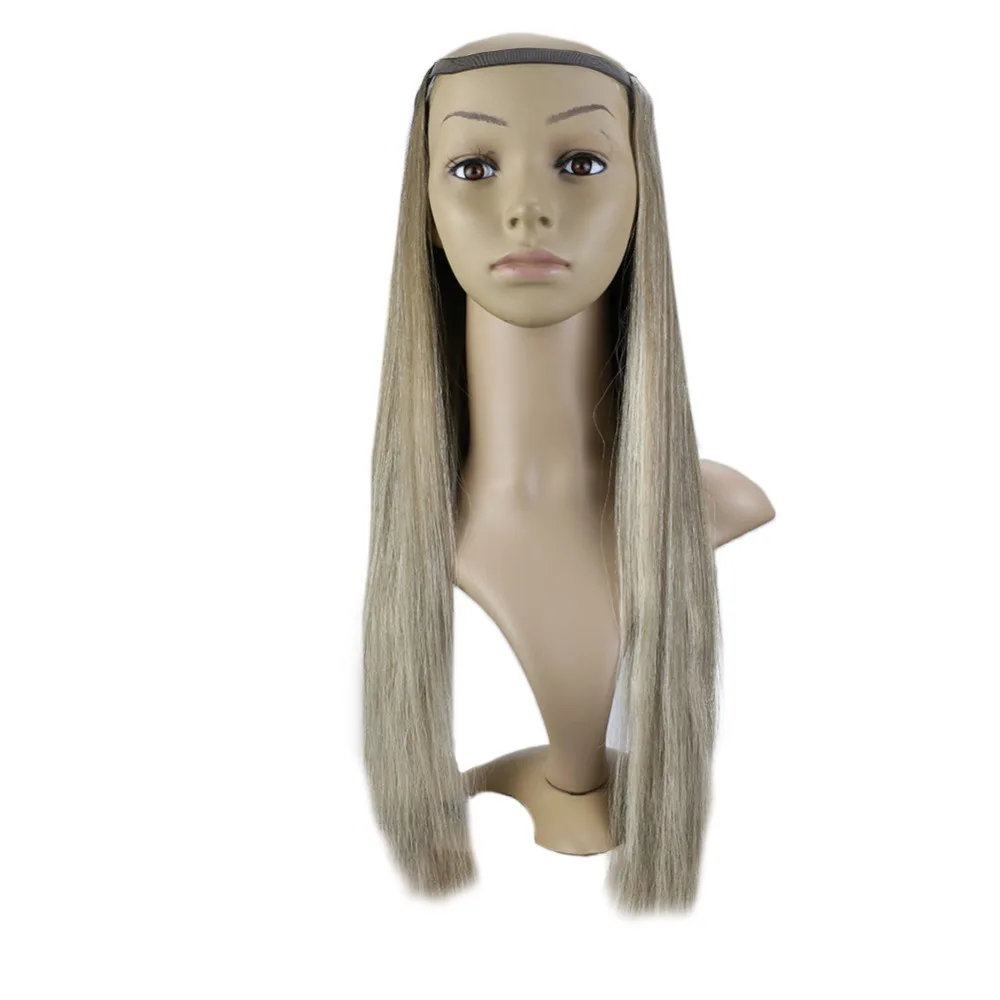 Full Shine Clip in One Piece U Part Wig Extensions 100% Remy Straight Hair Extensions Color #8/60 Half Wig