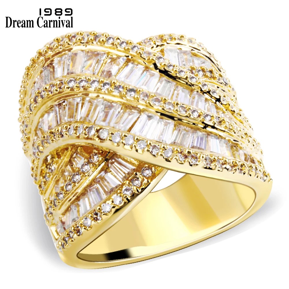 

DreamCarnival 1989 Women Luxury Bridal Accessories Rectangular Cut CZ Zircon Rhodium or Gold-Color Rich Bold Wedding Ring YR6689