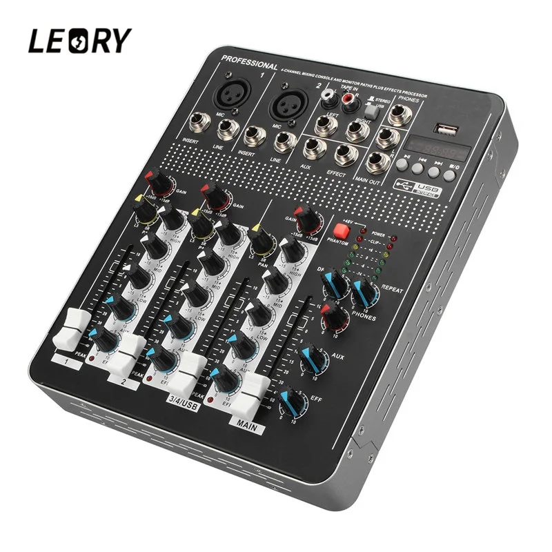 

LEORY Professional USB 4 Channel DJ Digital Mixer Controller With Digital Delay bluetooth Mini Audio DJ Mezclador Gain Control