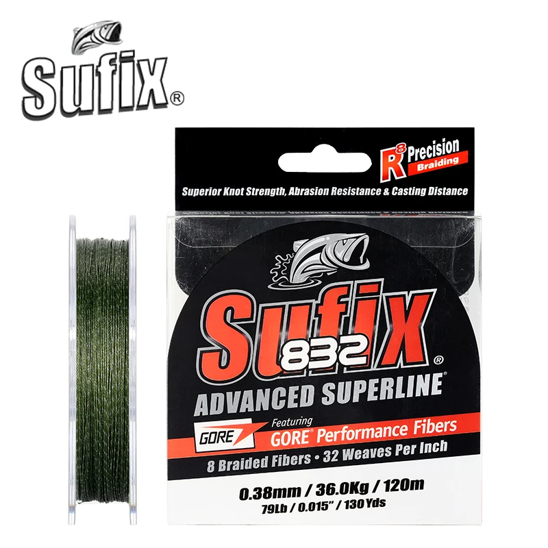 100% оригинальный бренд Sufix 832 усовершенствованная леска 120 м 8 нитей зеленая