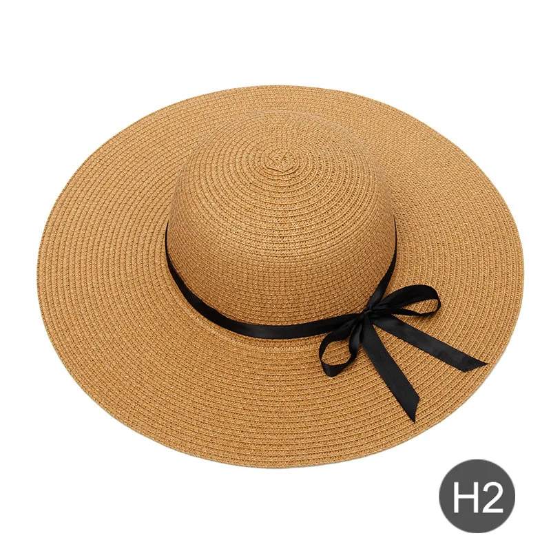 Вышивка индивидуальный заказ ваш логотип, название текст вышивка женская солнцезащитная Кепка большая соломенная шляпа с полями Открытый пляж шляпа летние шапки - Цвет: H2