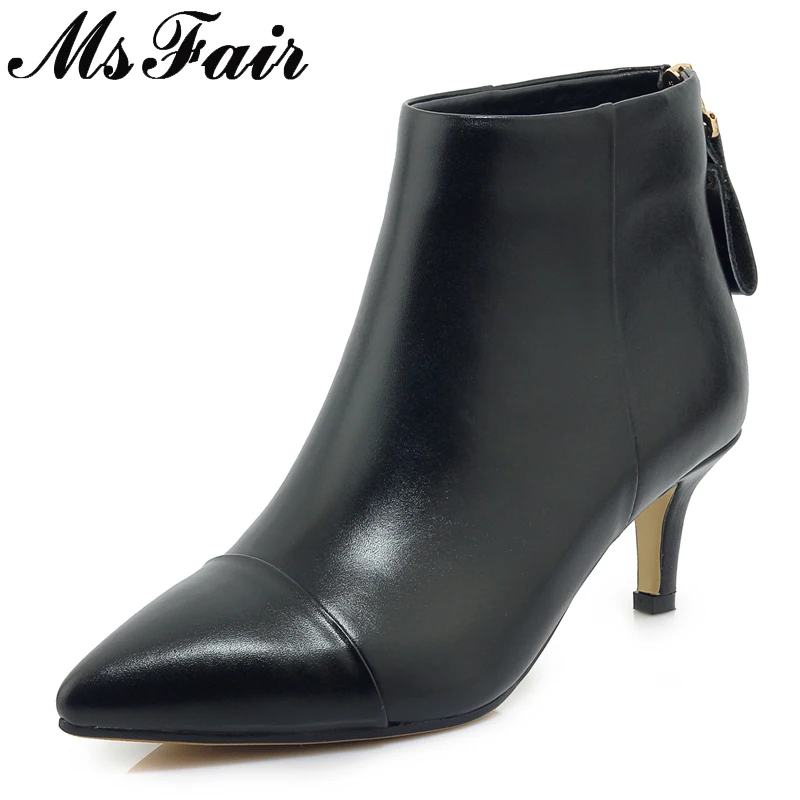 

MSFAIR Pointed Toe High heel Women Boot Casual Fashion Zipper Ankle Boot Women Shoes Mature Elegant Thin Heel Ankle Boots Women