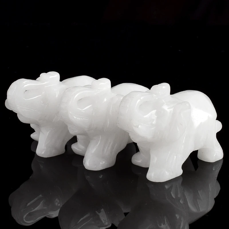 2 дюймов натуральный белый нефрит Слон Статуэтка драгоценный камень кристалл резные животные статуя для домашнего декора Чакра Исцеление