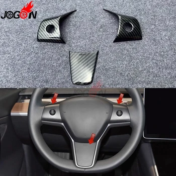 

Carbon Fiber Look Plastic For Tesla Model 3 2017 - 2019 Car Interior Steering Wheel Control Button Molding Cover Trim
