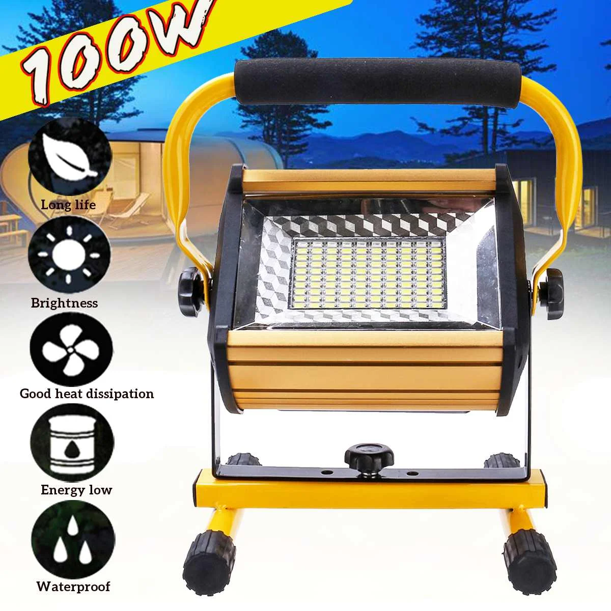 

1200LM 100W Flood Light Powerful Waterproof Rechargeable LED Tactical Camping Fishing Working Torch Flash Lamp Flashlight