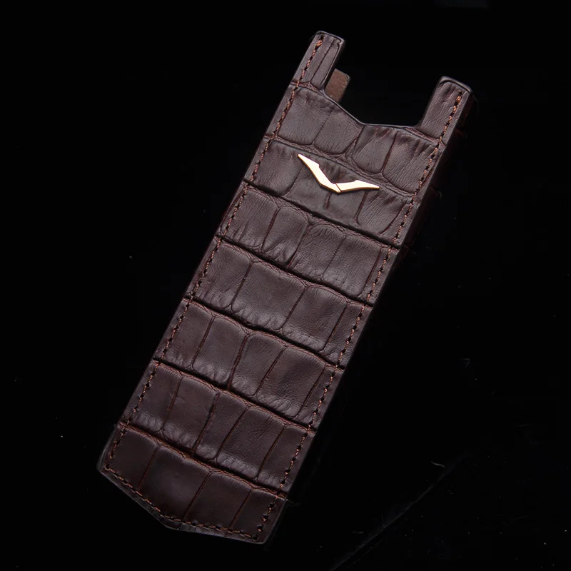 Роскошный прямой чехол из натуральной кожи в деловом стиле для Vertu Signature S CEO 168, полностью защитный чехол для мобильного телефона - Цвет: Brown Crocodile