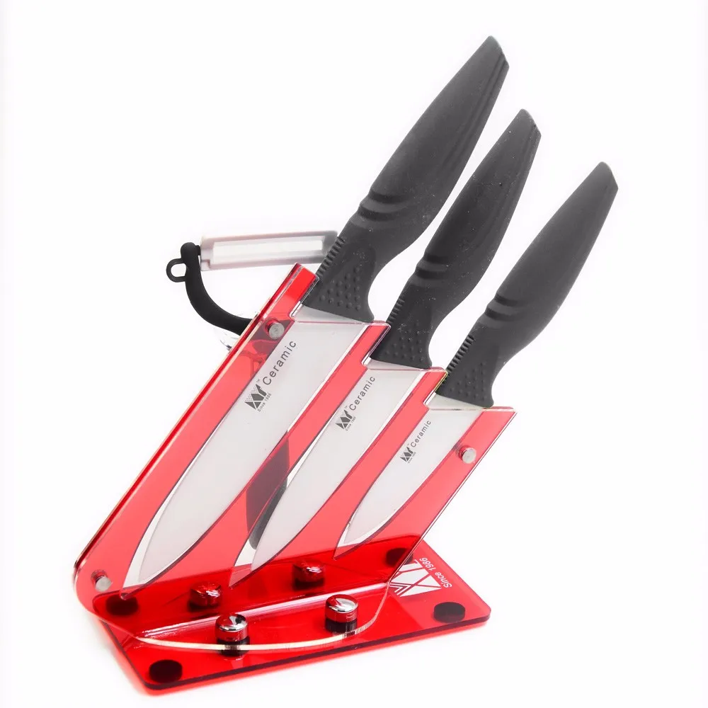XYJ абсолютно черная накидка 3.4.5 дюйм Керамический нож+ красный акриловый держатель для ножей+ острое лезвие нож лучше Кухня Ножи 5 шт набор