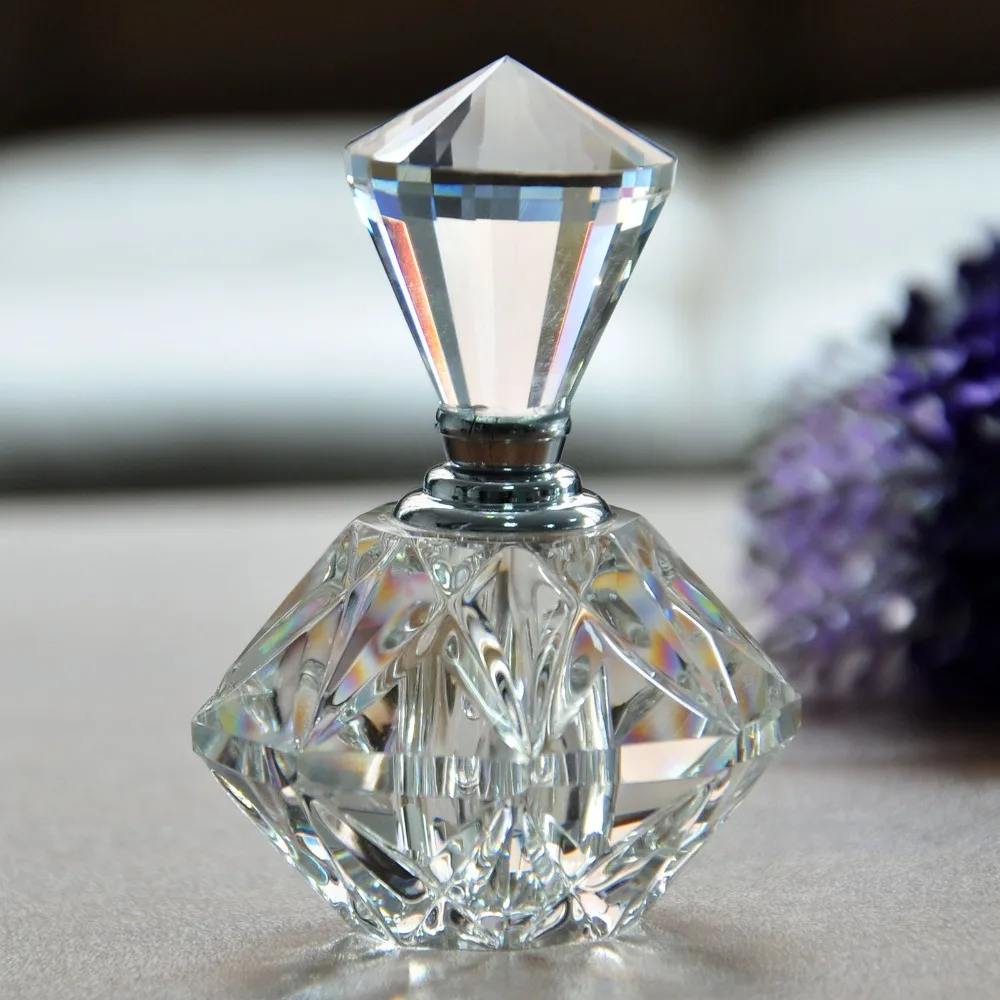 2016 New Hot Women Mini Crystal Cut Transparant Perfume Bottle Glass