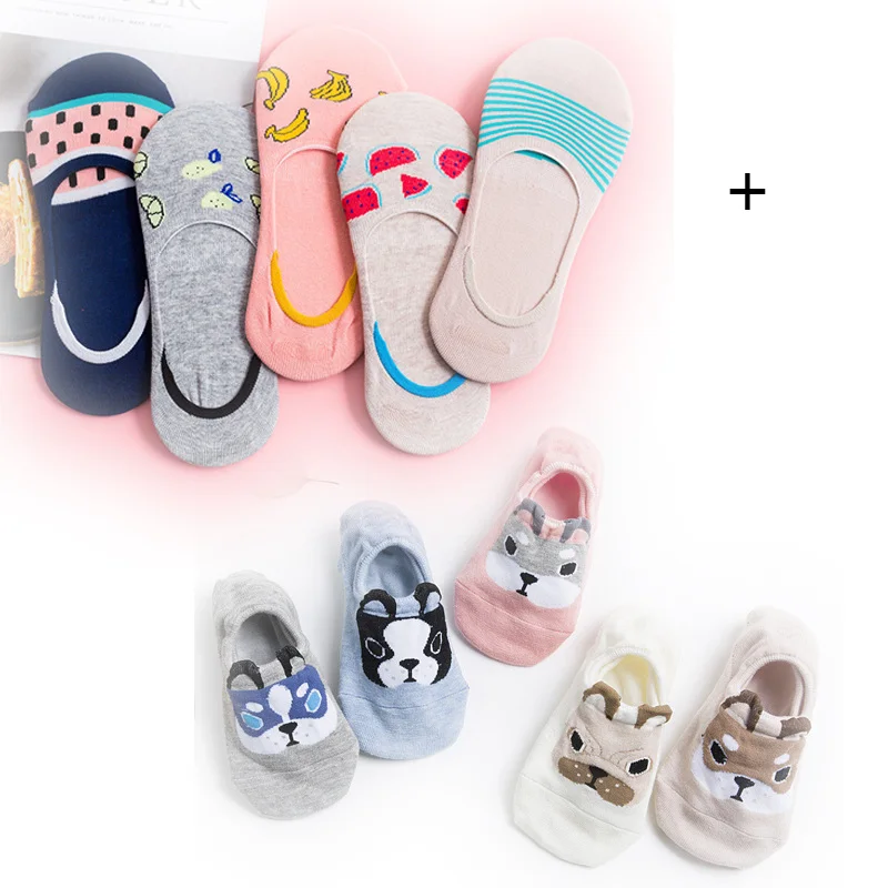 Set D SP& CITY 10 пар, Короткие хлопковые носки с рисунками животных, женские хлопковые милые носки до лодыжки, женские низкие летние носки, дешевые тонкие Чулочные изделия - Цвет: Set D