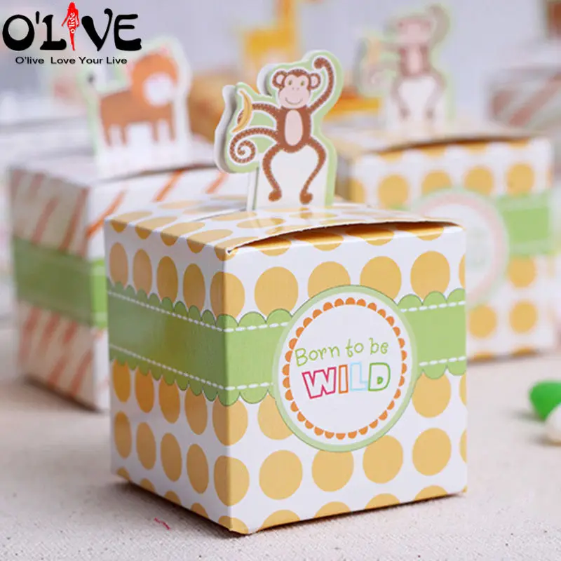 100 шт милые зверушки в подарок коробочки для сладостей бумажные Детские сувениры для вечеринки ко дню рождения Bonbonniere крестины сахара украшения детей - Цвет: Monkey