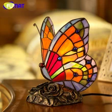 FUMAT Stained Glass Butterfly Lighting Colorful RGBW With Remote LED Decor Art Light Simulation Butterfly Lampshade Table Lights