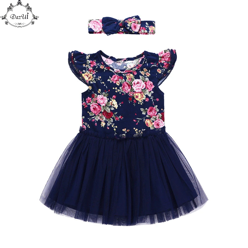Buy Floral Baby Girls Dresses Navy Flower Summer Baby