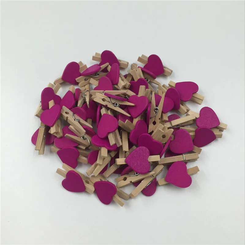 50 unids mini Corazón de amor de madera clothespin pinza de madera clothespin Bois artesanía Clips DIY ropa de papel de foto PEG clothespin