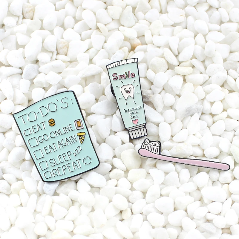 

Small fresh cute toothbrush toothpaste and today's to-do list Enamel brooch Full of energy early morning Give yourself the best