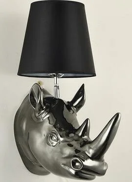 Американская кантри голова носорога Настенные светильники для гостиной спальни лампа Европейский Стиль Настенный светильник креативный декоративный светильник LU71124 - Цвет абажура: Серебристый
