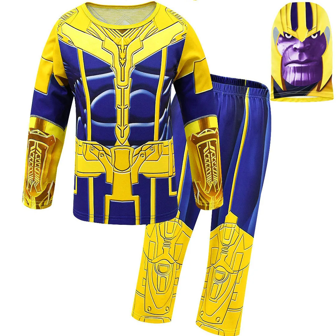 Детские топы для мальчиков и девочек с героями мультфильма «мстители», «танос», «Капитан Марвел»+ штаны, комплекты одежды, домашняя одежда, карнавальные костюмы на Хэллоуин - Цвет: Thanos and mask