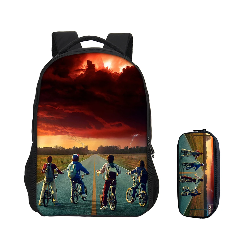 

2018 VEEVANV 2 Pcs Set Stranger Thing Teenage Bookbag Girl Mochila Shoulder Bags Children School Backpacks with Pencil Case Boys