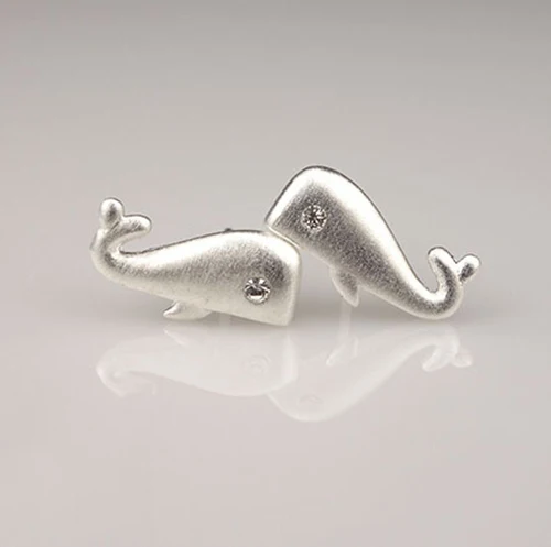 

925 Sterling Silver Crystal Eyes Whale Stud Earrings For Women Fish Earrings Fashion Jewelry Pendientes Brincos Free Shipping