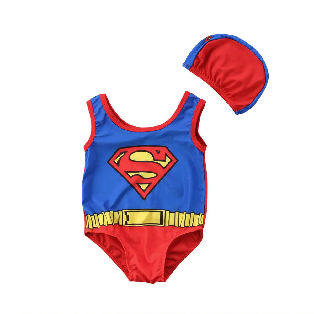 2Pcs Newborn Baby Boys Swimming Suit Hats Swimsuit Swimwear Bathing