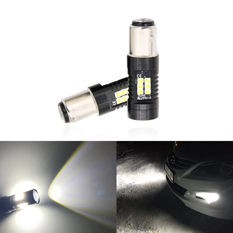 

2x P21/5W Led Car Lights 1157 BAY15D Tail Signal Brake Reverse DRL Replacement White Light Bulbs W/ Projector 3030 21-SMD