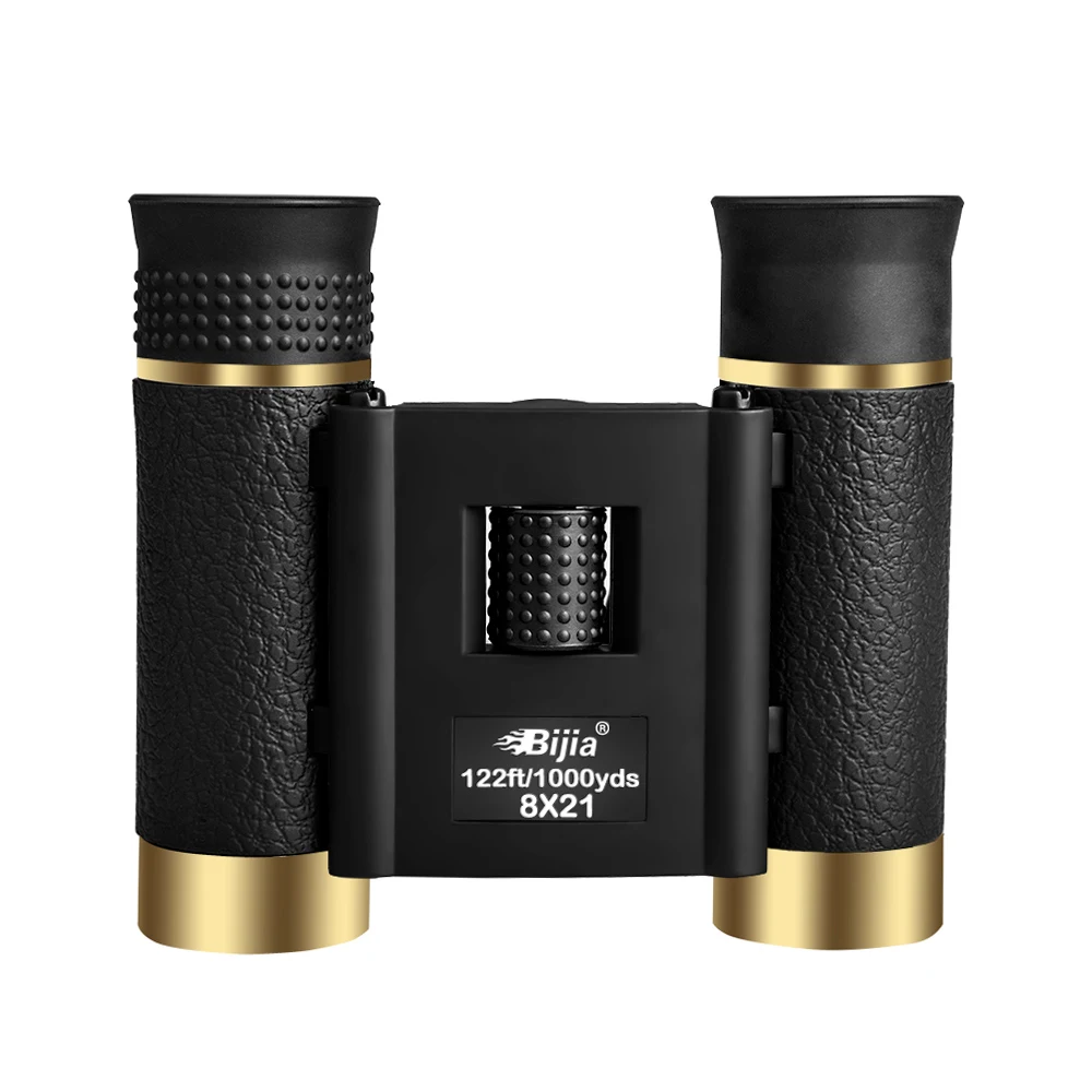 BIJIA 8x21 компактный бинокль большой дальности складной HD мощный мини Карманный телескоп FMC оптика Охота Спорт Кемпинг - Цвет: Golden